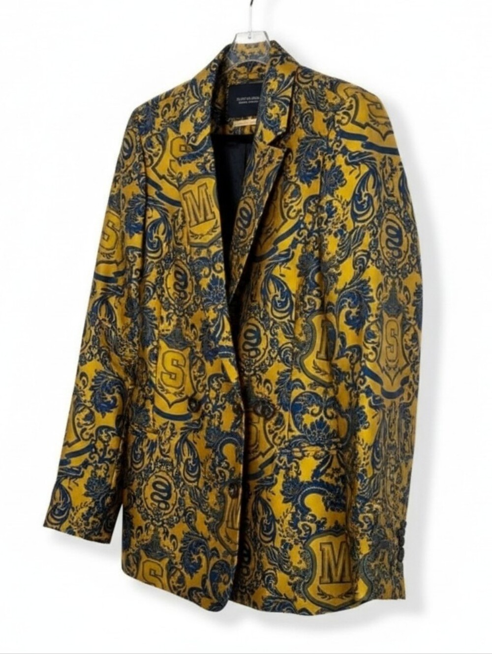 WORTHINGTON Yellow & Navy Patterned Blazer Jacket